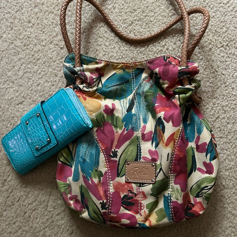 Relic Multicolor Floral Shoulder Bag with Tan Handles